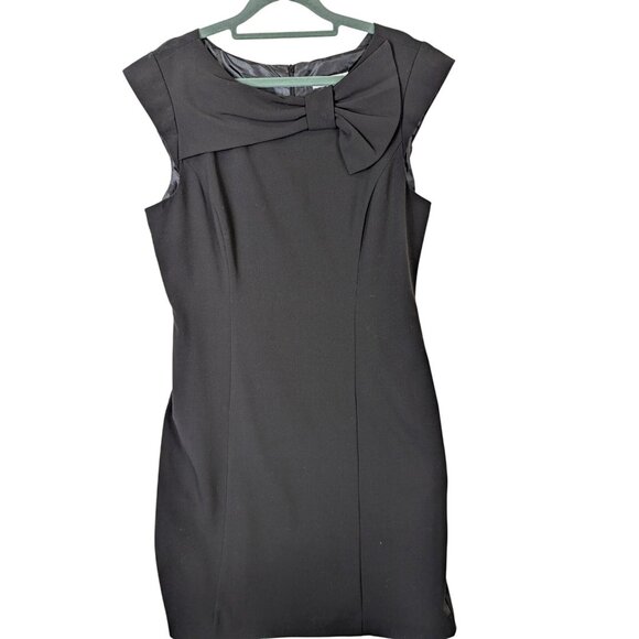 Sandra Darren Women size 12 Career Sheath Dress Neck Bow Cap Sleeve Office Black - Picture 1 of 14